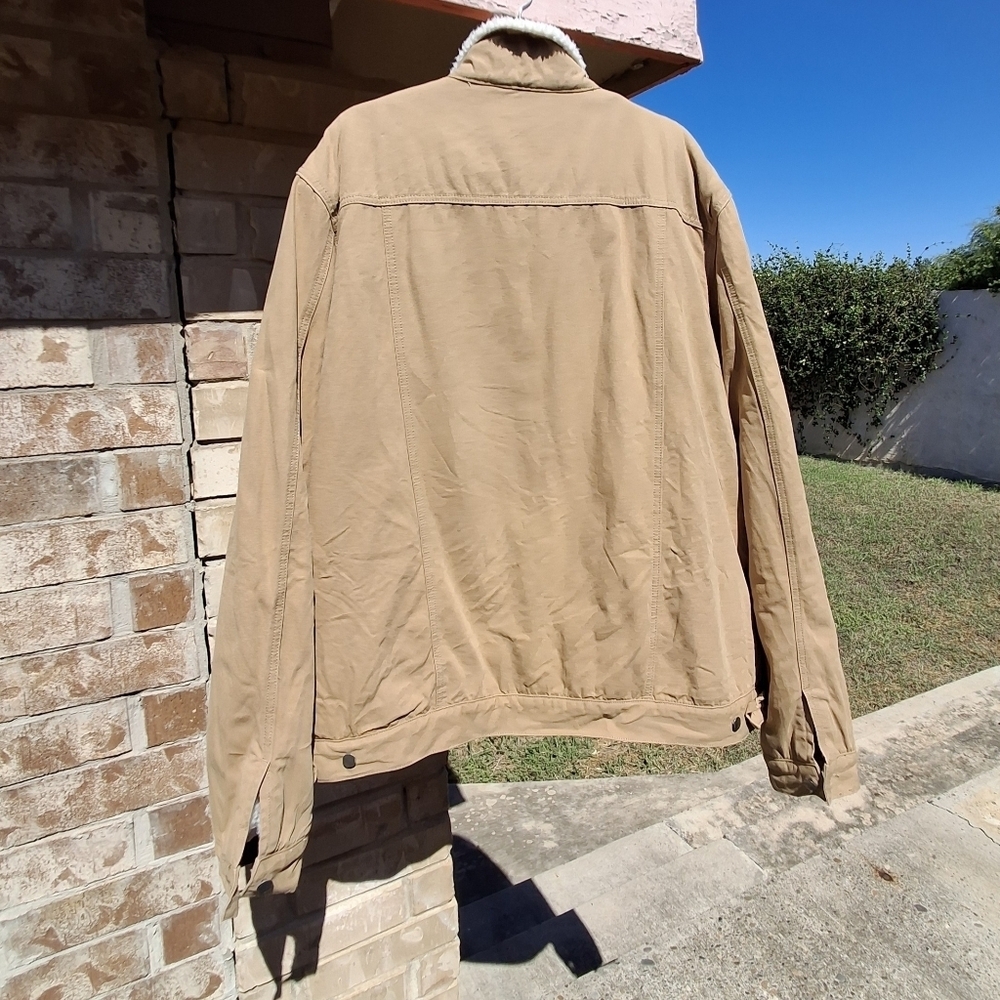 Rock & Roll Khaki Denim Sherpa Lined Trucker Jacket Men Size XXL - Picture 7 of 16